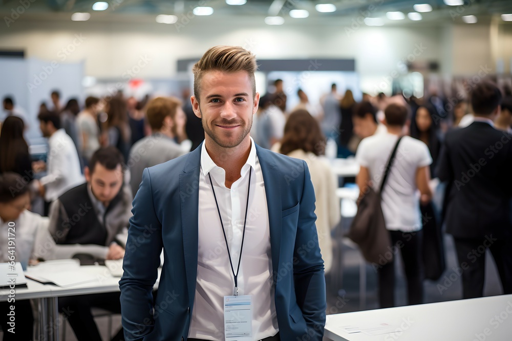 portrait of a male recruiter at a career fair - obrazy, fototapety, plakaty 
