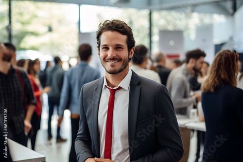 portrait of a male recruiter at a career fair photo