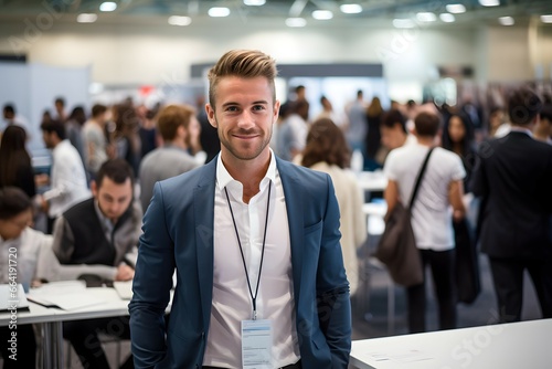 portrait of a male recruiter at a career fair photo