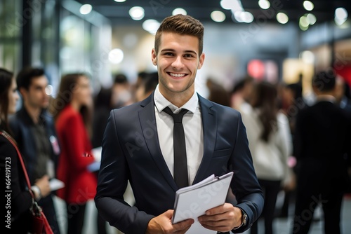 portrait of a male recruiter at a career fair photo