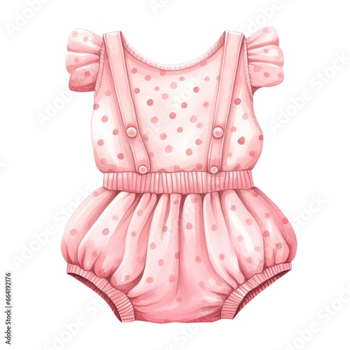 Pink baby girl romper in watercolors on a white background. © Anny