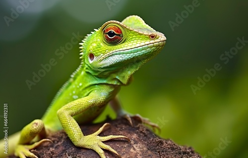 Bronchocela cristatella, also known as the green crested lizard. © Anny