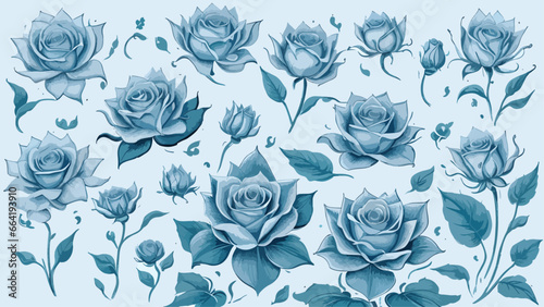 Hand-Drawn Botanic Illustrations, Winter Roses Clipart