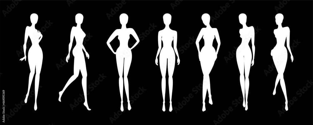 Woman body silhouettes fashion collection. Female mannequin for fashion designs. Vector illustration isolated in white background Woman body silhouettes fashion collection. Female mannequin for fashion designs. Vector illustration isolated in white background