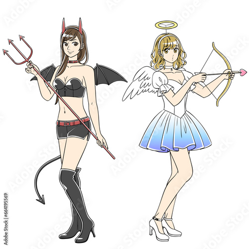 天使と悪魔のコスプレをした女の子