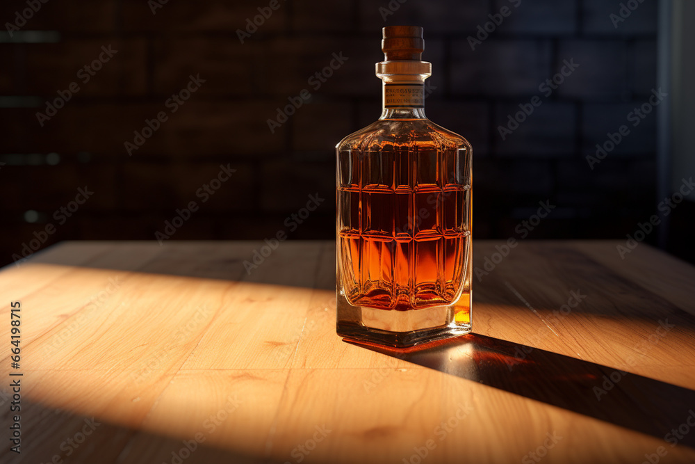 Mockup of a whiskey or liquor bottle on a natural style background Mockup of a whiskey or liquor bottle on a natural style background