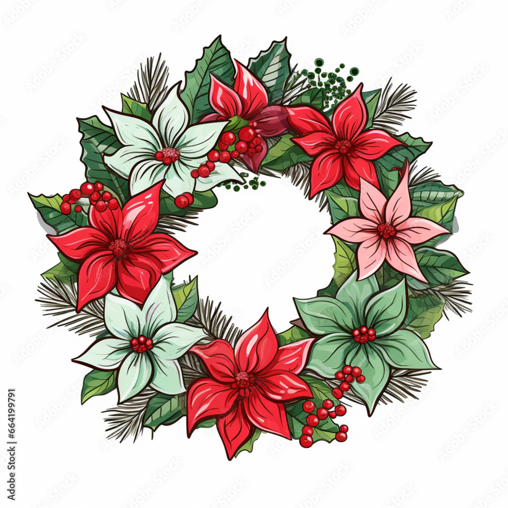  wreath with red poinsettia