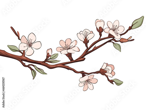 Doodle Almond blossom sprout, cartoon sticker, sketch, vector, Illustration, minimalistic