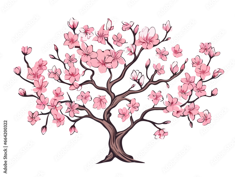 Doodle Almond blossom tree, cartoon sticker, sketch, vector, Illustration, minimalistic Doodle Almond blossom tree, cartoon sticker, sketch, vector, Illustration, minimalistic