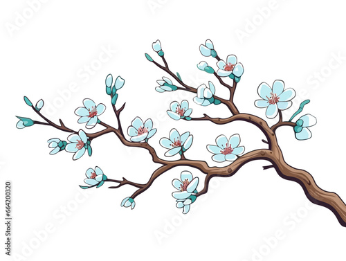 Doodle Almond blossom tree, cartoon sticker, sketch, vector, Illustration, minimalistic