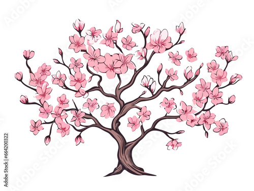 Doodle Almond blossom tree, cartoon sticker, sketch, vector, Illustration, minimalistic