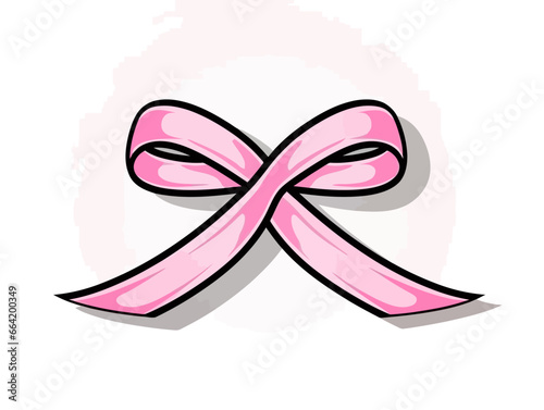 Doodle Cancer awareness ribbon, cartoon sticker, sketch, vector, Illustration, minimalistic