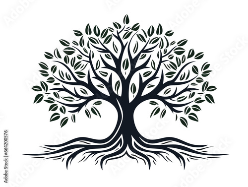 Doodle Tree with roots, cartoon sticker, sketch, vector, Illustration, minimalistic