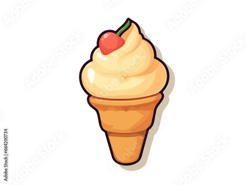 Doodle Peach ice cream, cartoon sticker, sketch, vector, Illustration, minimalistic