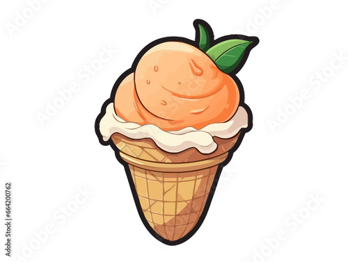 Doodle Peach ice cream, cartoon sticker, sketch, vector, Illustration, minimalistic