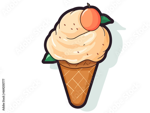 Doodle Peach ice cream, cartoon sticker, sketch, vector, Illustration, minimalistic