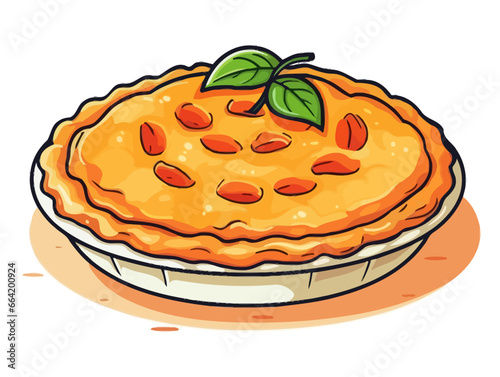 Doodle Peach pie, cartoon sticker, sketch, vector, Illustration, minimalistic