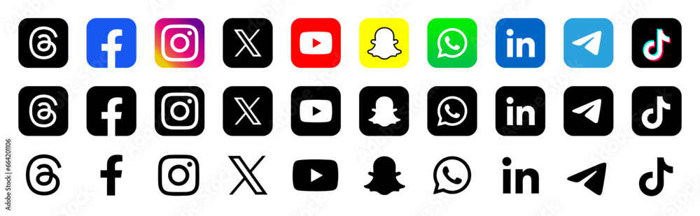 High resolution social media icon including the new Threads & X Stock ...