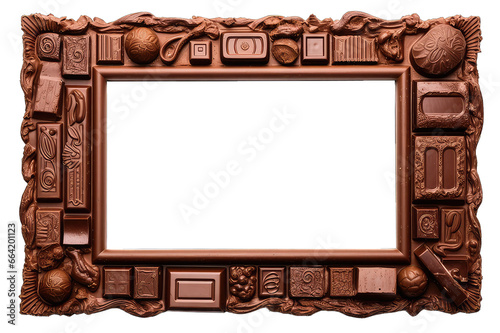 Chocolate bar frame isolated on transparent background. Frame made of chocolate bar.  photo