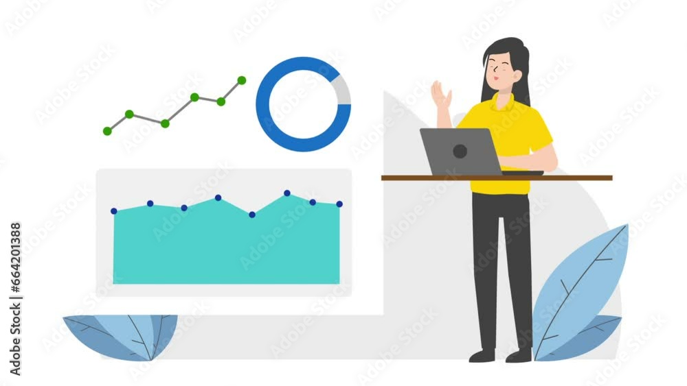 Woman showing marketing charts illustration