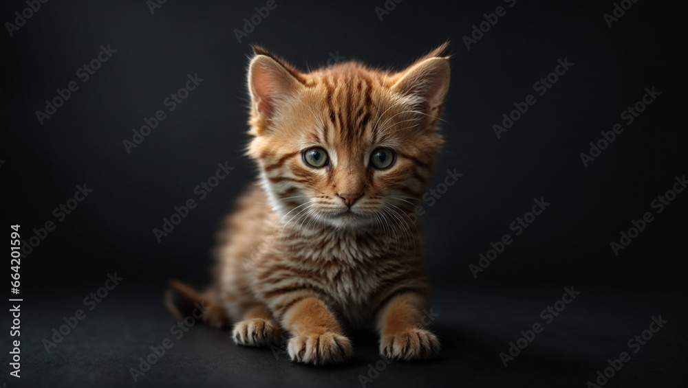 kitten isolated on a black background. Backdrop with copy space