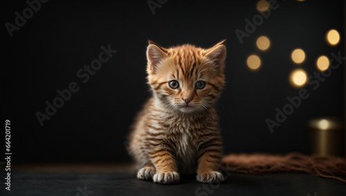 Fototapeta kitten isolated on a black background. Backdrop with copy space