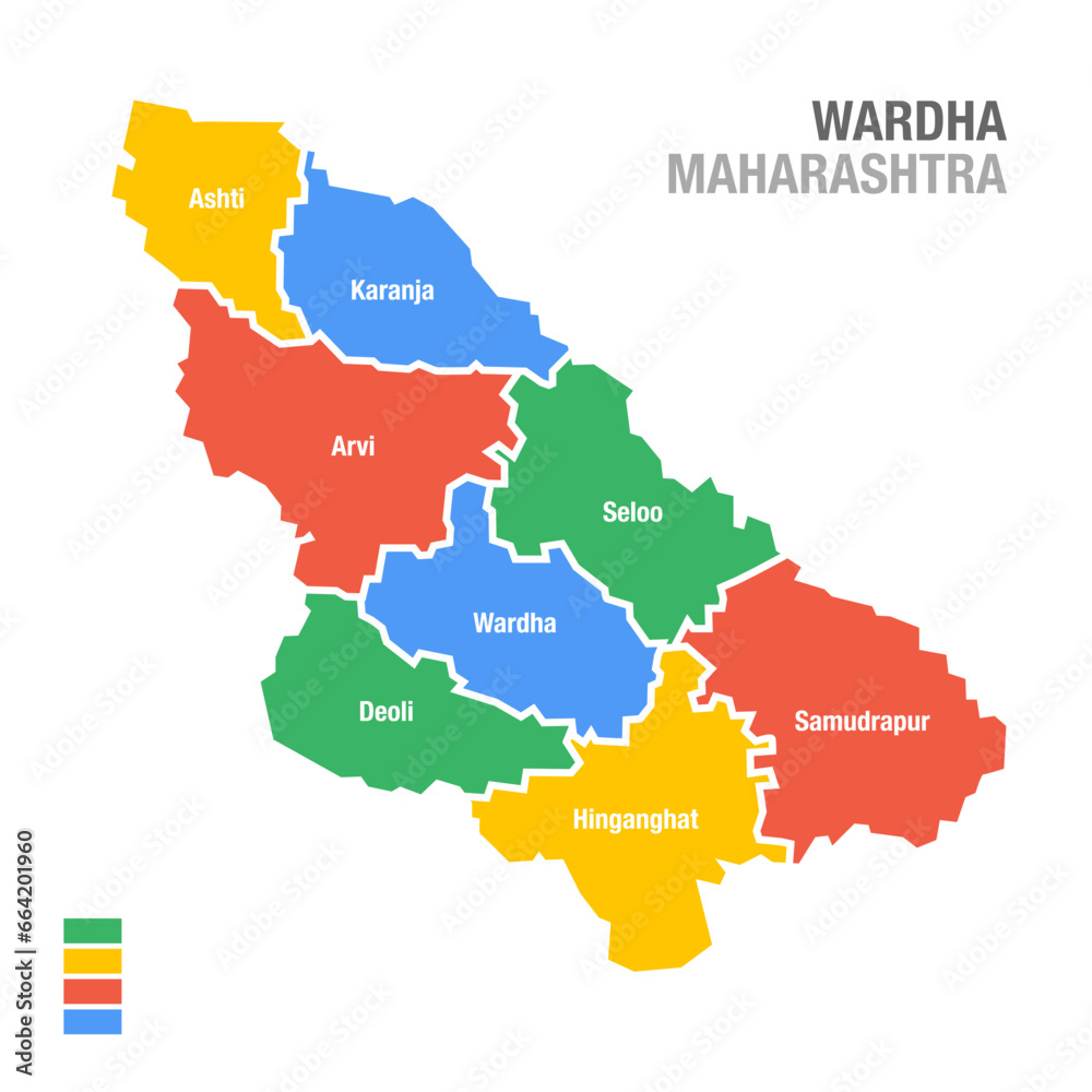 Wardha District map vector illustration. Wardha Maharashtra.