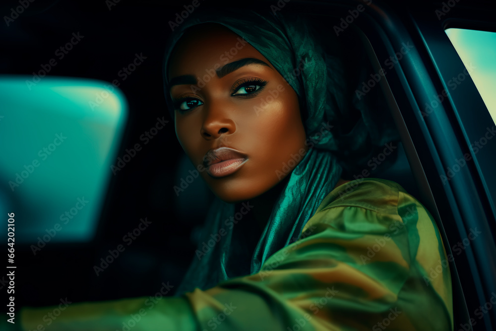 Confident, beautiful woman in a car Confident, beautiful woman in a car