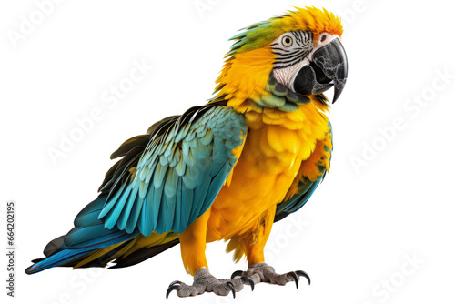 Beautifully yellow and blue parrot macaw bird isolated on a transparent background © Atchariya63