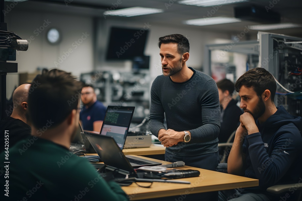 a male trainer conducting a IT businesses training in a class a male trainer conducting a IT businesses training in a class