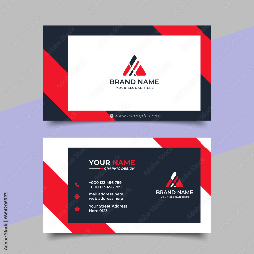 Red modern creative business card and name card horizontal simple clean template vector design