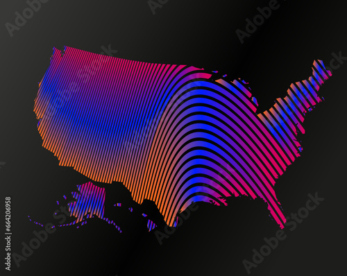 The United States vector map waves lines illustration.