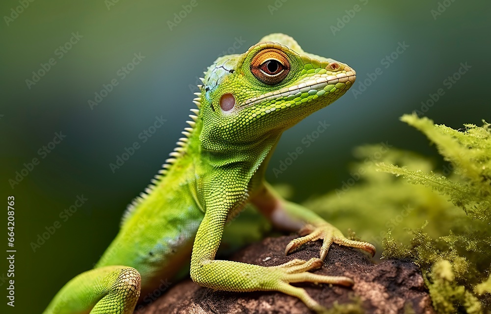 Bronchocela cristatella, also known as the green crested lizard.