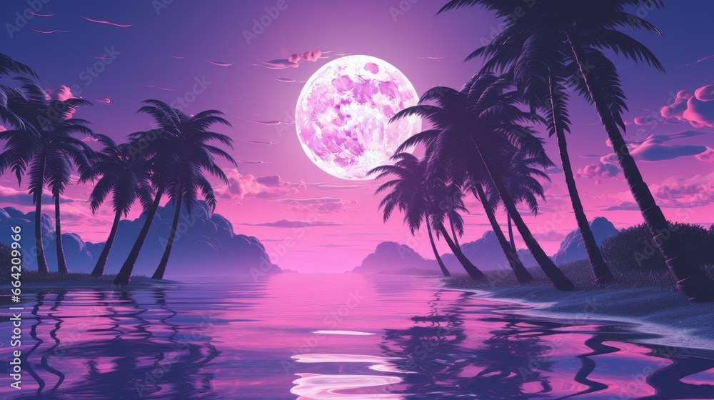 Lo-fi vaporwave aesthetic wallpaper, peaceful nature landscape with mountains at night in nostalgic pastel purple colors