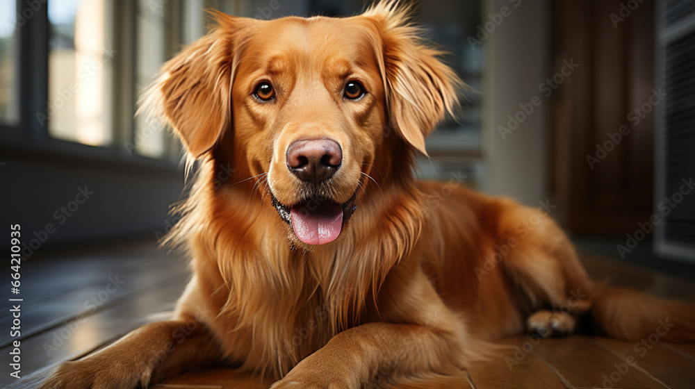 Beautiful happy and healthy golden retriver dog isolated background. dog studio portrait, front view
