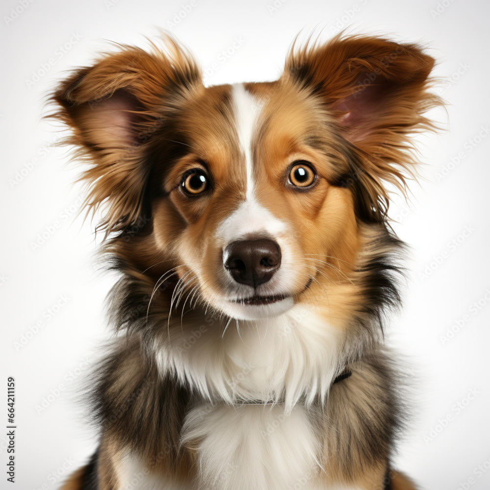 Beautiful happy and healthy dog isolated background. dog studio portrait, front view