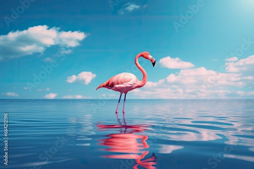 Pink Flamingo in the water. © Ahasanara