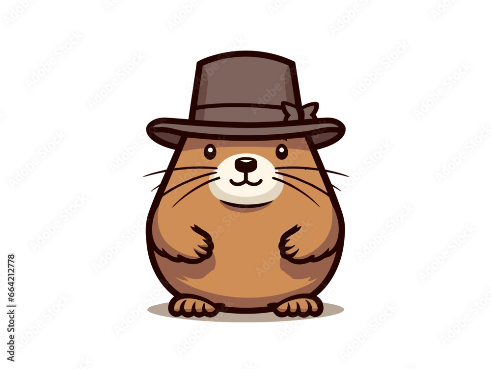 Doodle Hat with Groundhog, cartoon sticker, sketch, vector, Illustration, minimalistic Doodle Hat with Groundhog, cartoon sticker, sketch, vector, Illustration, minimalistic
