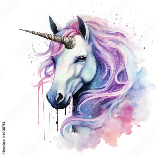 Watercolor fantasy unicorn clip art. © Ahasanara