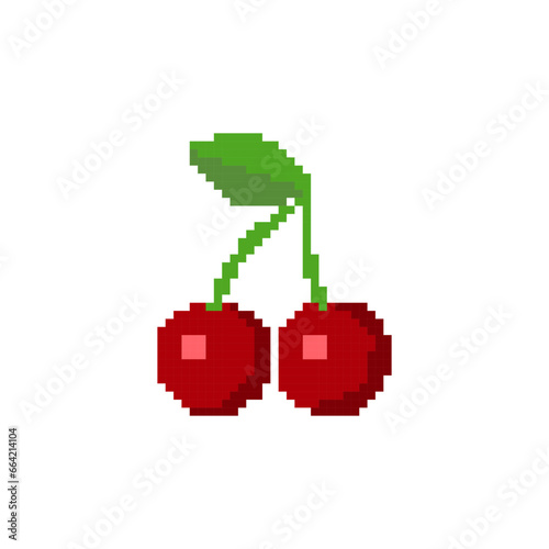 cherry fruit pixel 8bit art vector illustration background.