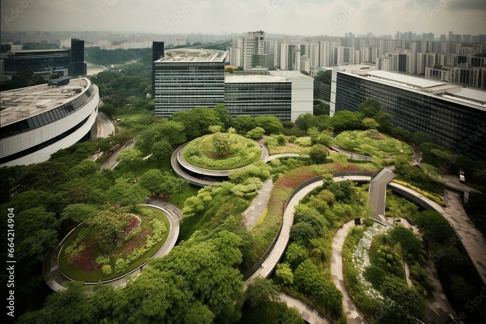 Beautiful rooftop garden atop Funan Mall in Singapore. Generative AI