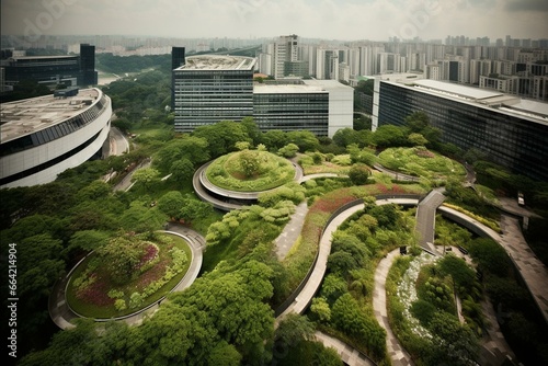 Beautiful rooftop garden atop Funan Mall in Singapore. Generative AI