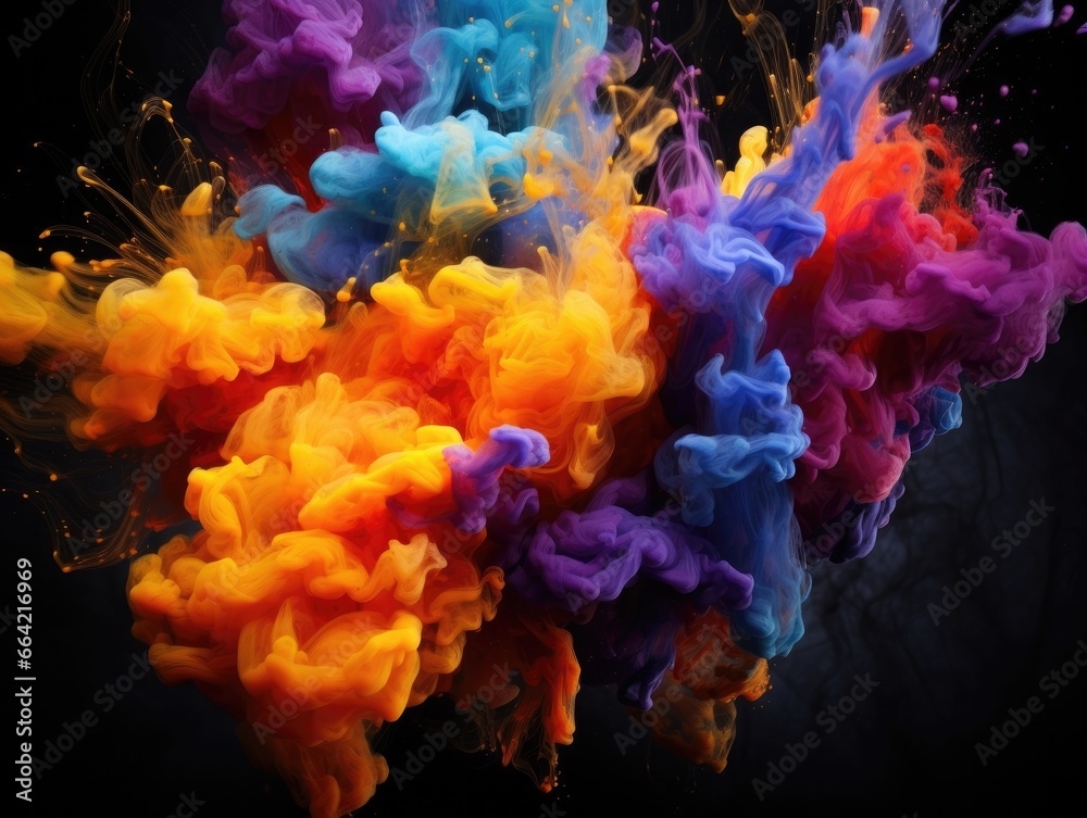 A bunch of colored smoke is in the air. Generative AI.