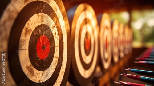 At the archery shooting range, arrows fly towards their target photo