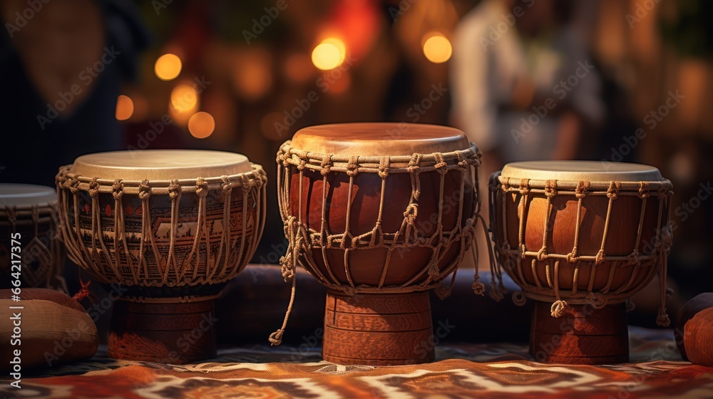 The rhythmic beats of African drums resonate - obrazy, fototapety, plakaty 