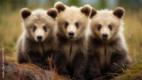 Group of baby brown bears in the wild © Venka