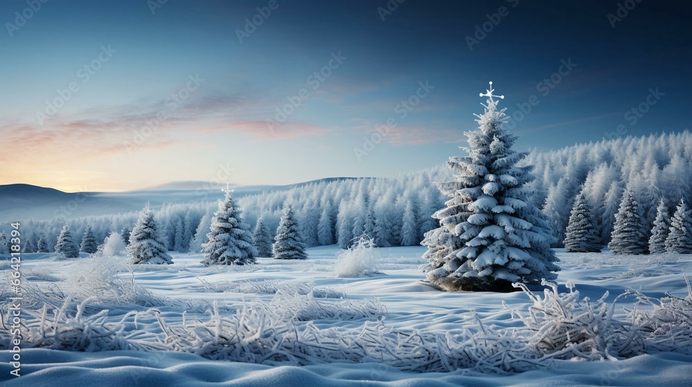 Christmas New Year festive beautiful winter snow-covered trees Christmas trees, background
