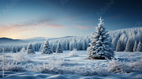 Christmas New Year festive beautiful winter snow-covered trees Christmas trees, background © Aliaksandra