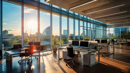 Modern office spaces shine with sleek designs  promoting productivity and collaboration