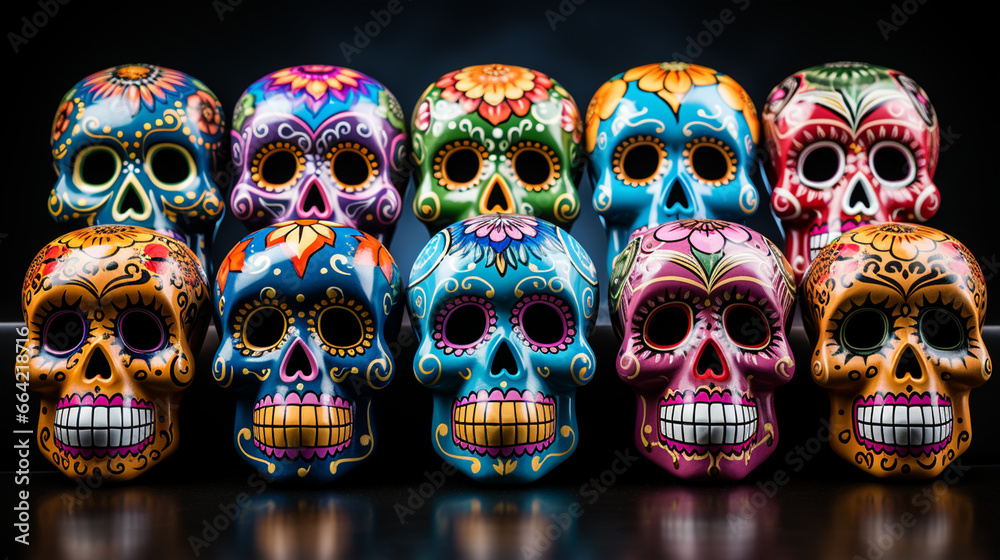 Set of colorful sugar skull on white background Set of colorful sugar skull on white background